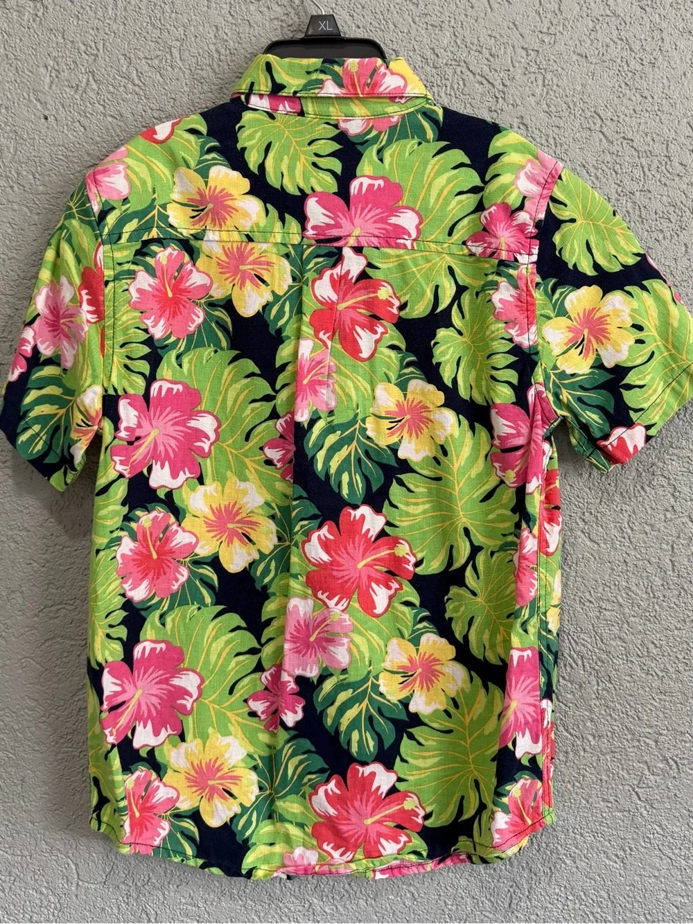 Boys Navy Tropical Hibiscus Button-Down Shirt